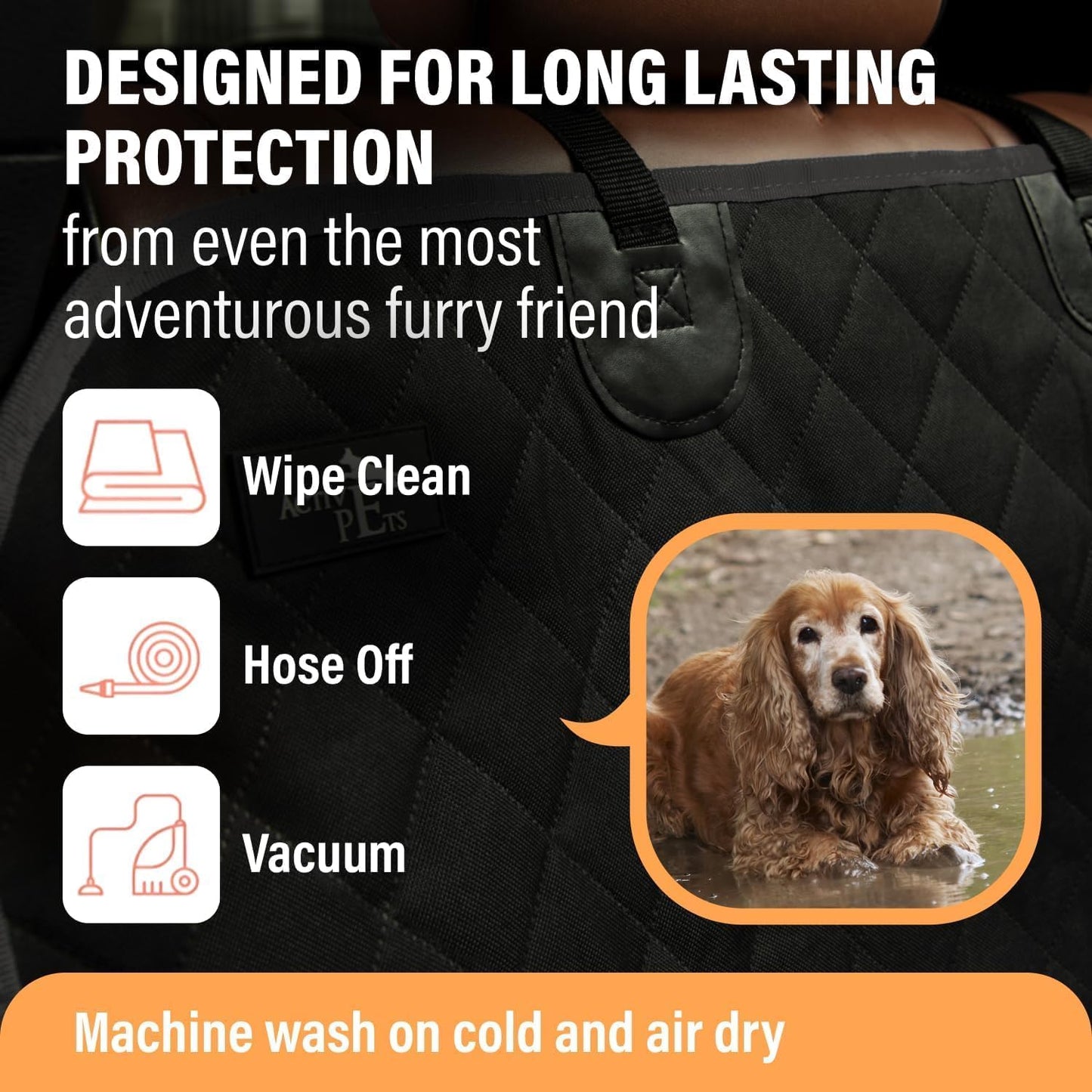 Dog Car Seat Cover for Back Seat, Waterproof Pet Hammock Protector, Durable Nonslip Seat Protection SUV Truck, Standard 53"X56", Orange