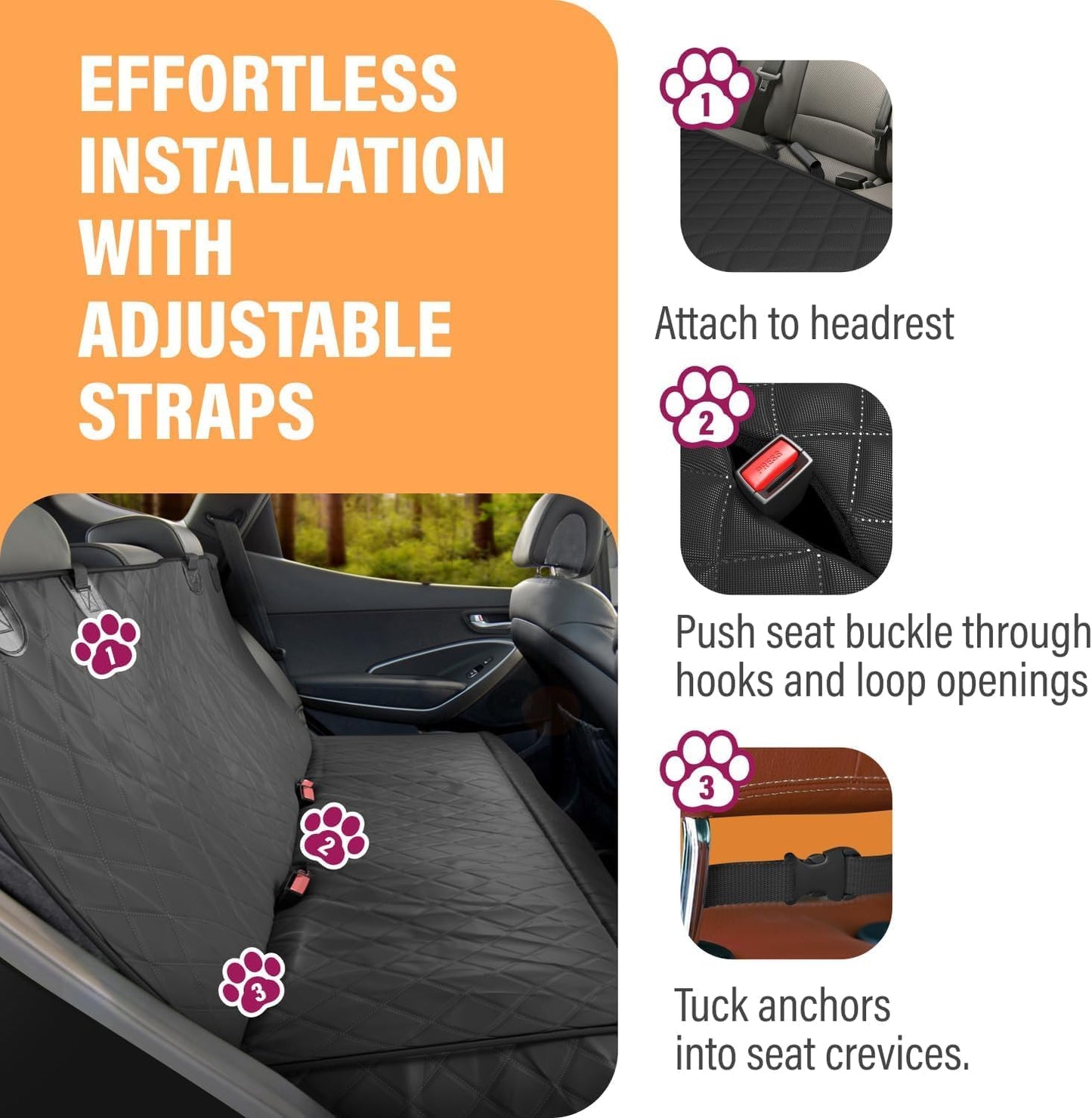Dog Car Seat Cover for Back Seat, Waterproof Pet Hammock Protector, Durable Nonslip Seat Protection SUV Truck, Standard 53"X56", Orange