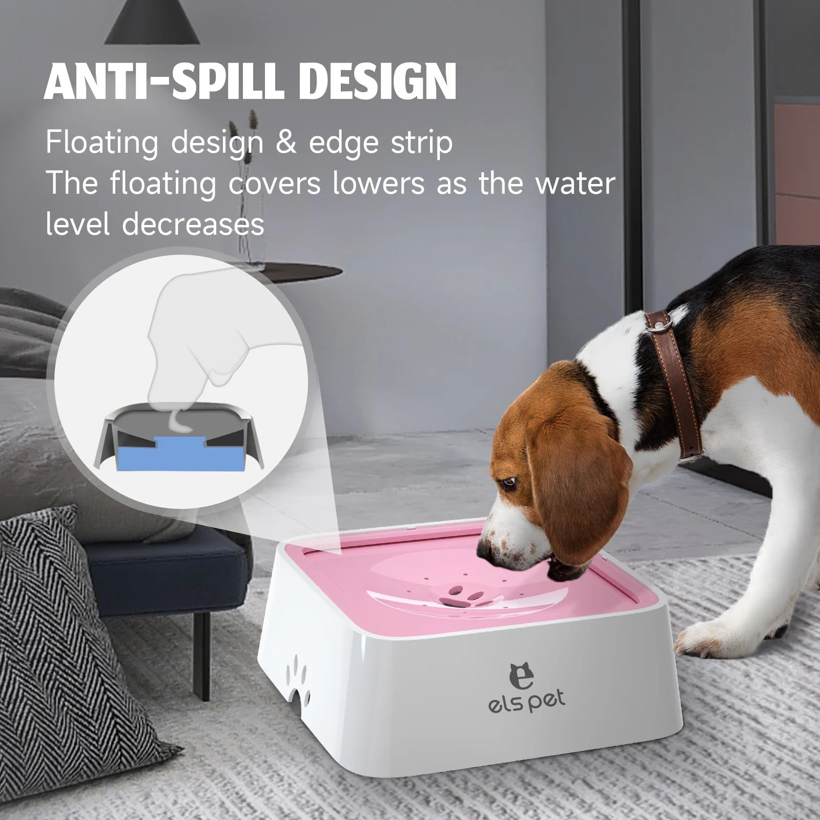 Dog Water Bowl 70Oz Dog Water Dispenser No-Spill Dog Slow Water Feeder Pink