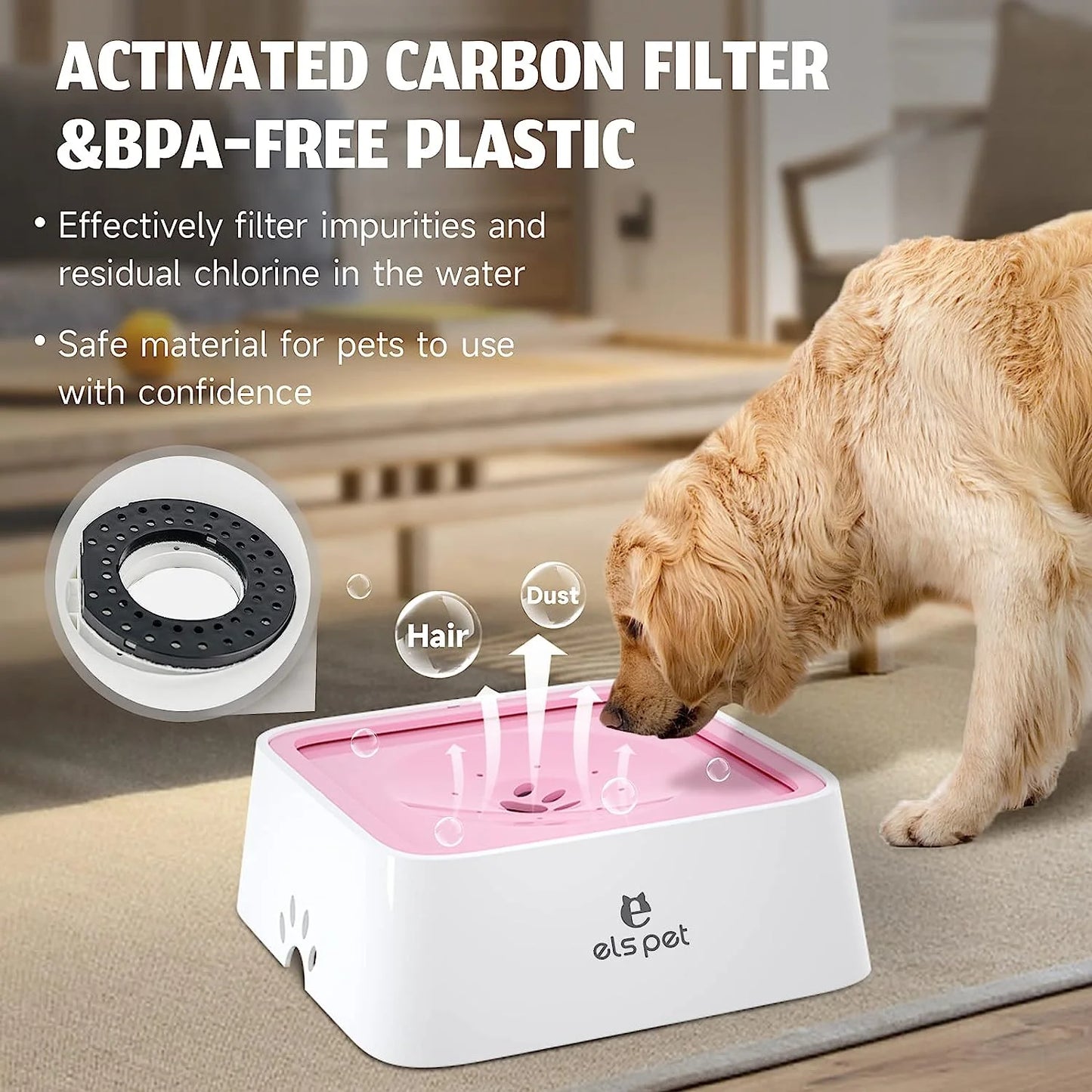 Dog Water Bowl 70Oz Dog Water Dispenser No-Spill Dog Slow Water Feeder Pink
