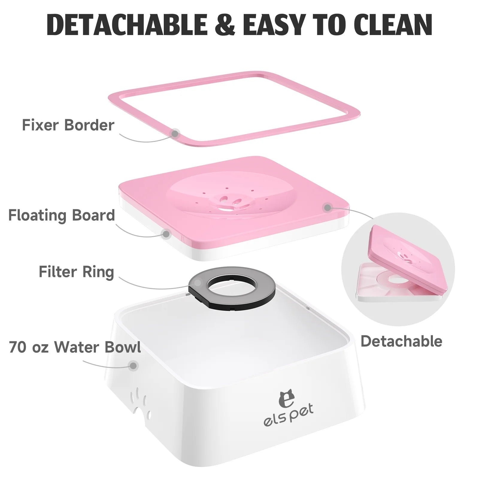 Dog Water Bowl 70Oz Dog Water Dispenser No-Spill Dog Slow Water Feeder Pink