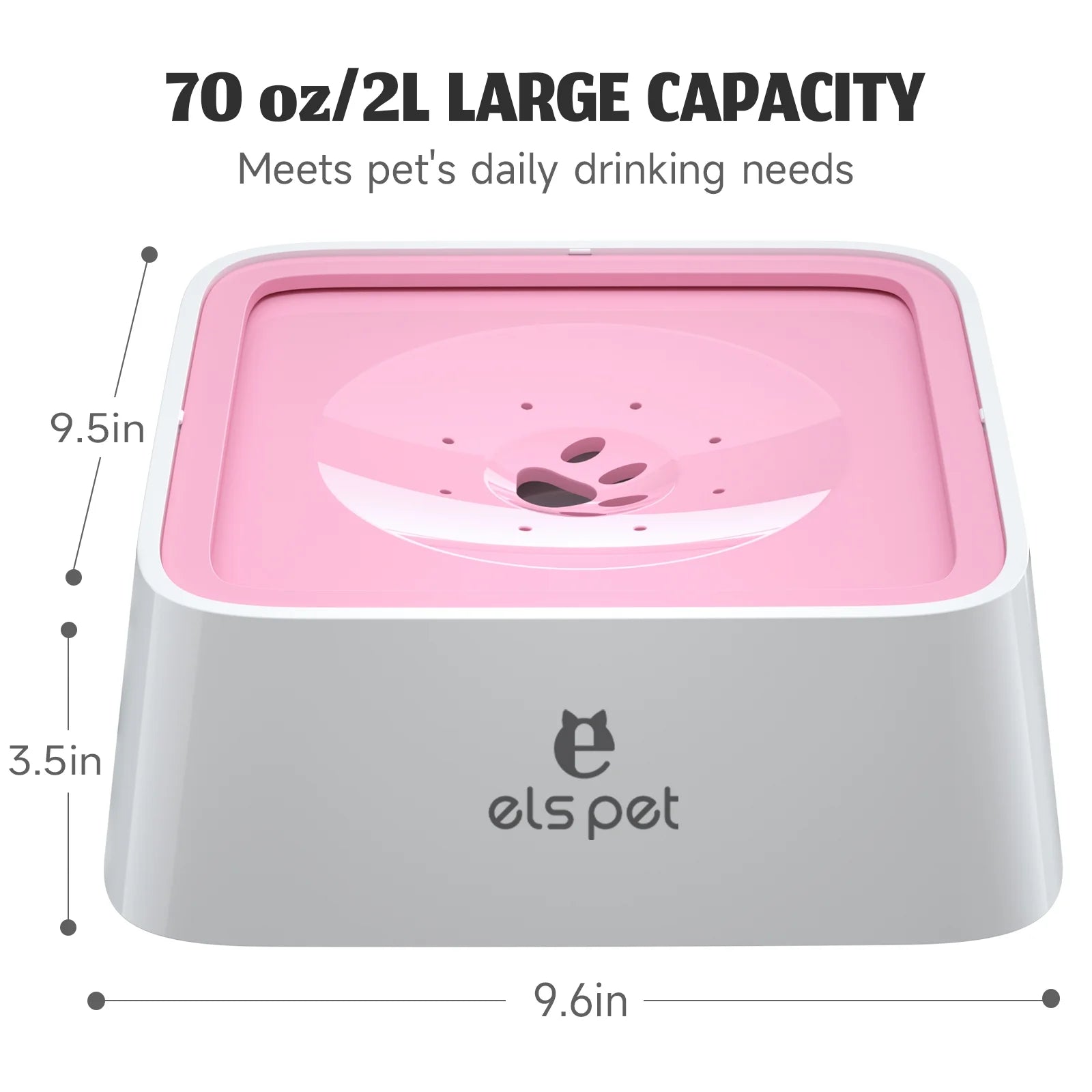 Dog Water Bowl 70Oz Dog Water Dispenser No-Spill Dog Slow Water Feeder Pink